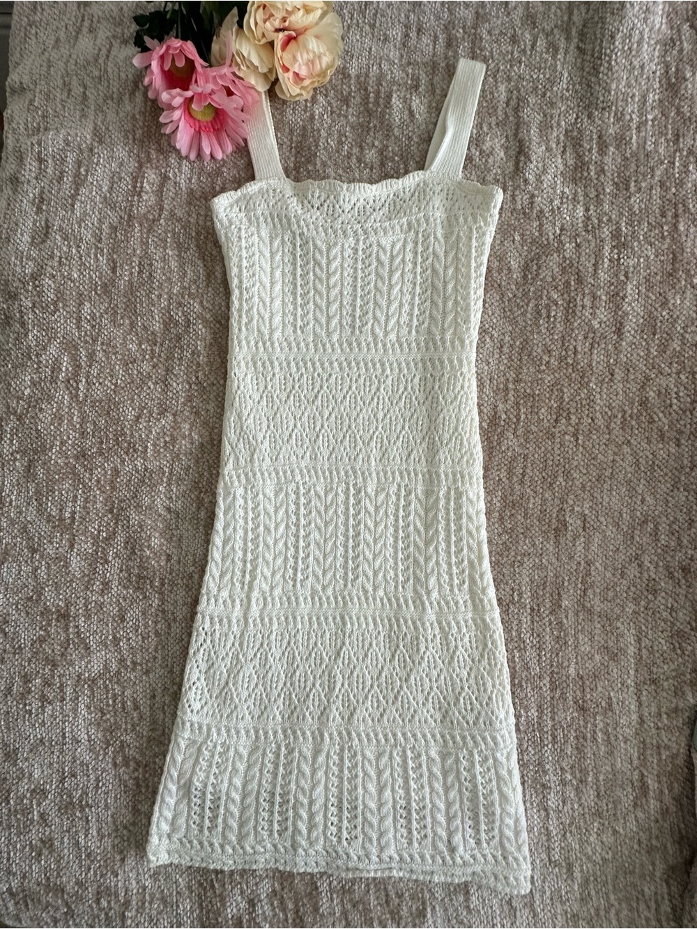TAYLOR BRAND NEW White Lined Knit Crochet Tank Dress
